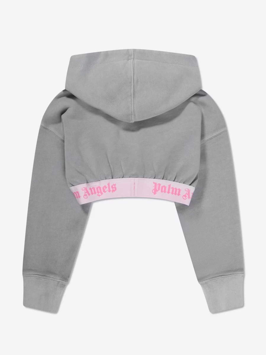 Palm Angels Girls Grey Logo Band Cropped Hoodie Sweatshirt