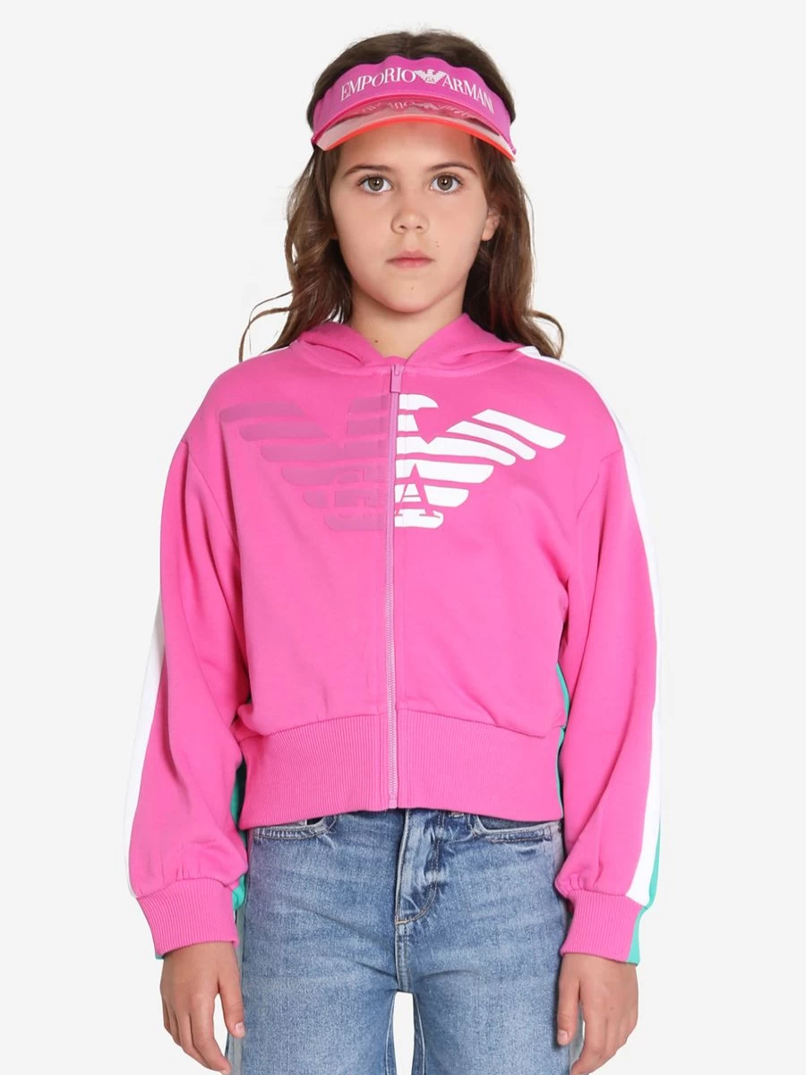 Emporio Armani Girls Pink Logo Zip Up Hoodie for Kids