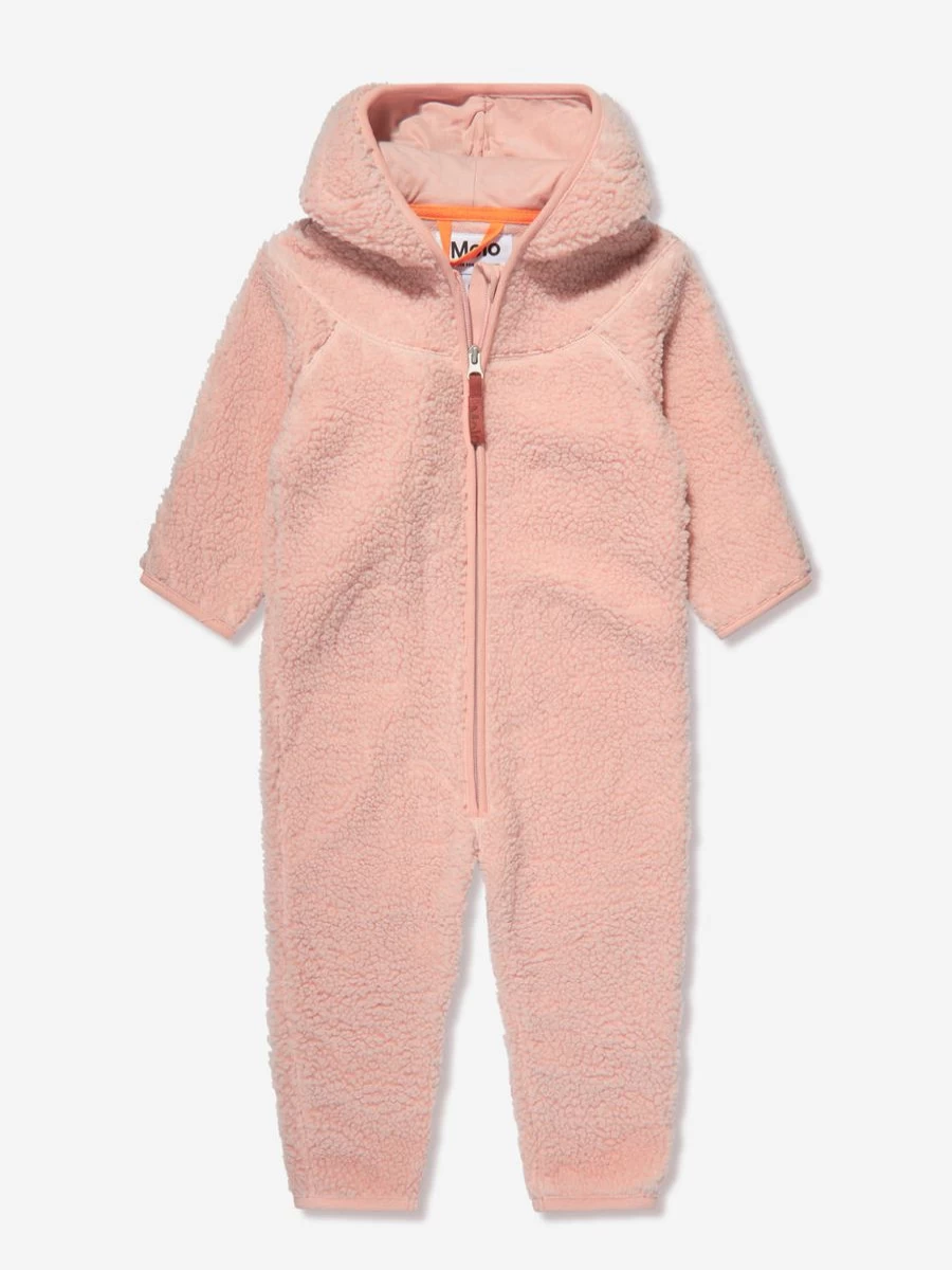 Molo Baby Girls Pink Fleece Pramsuit - Cozy Winter Wear for Infants
