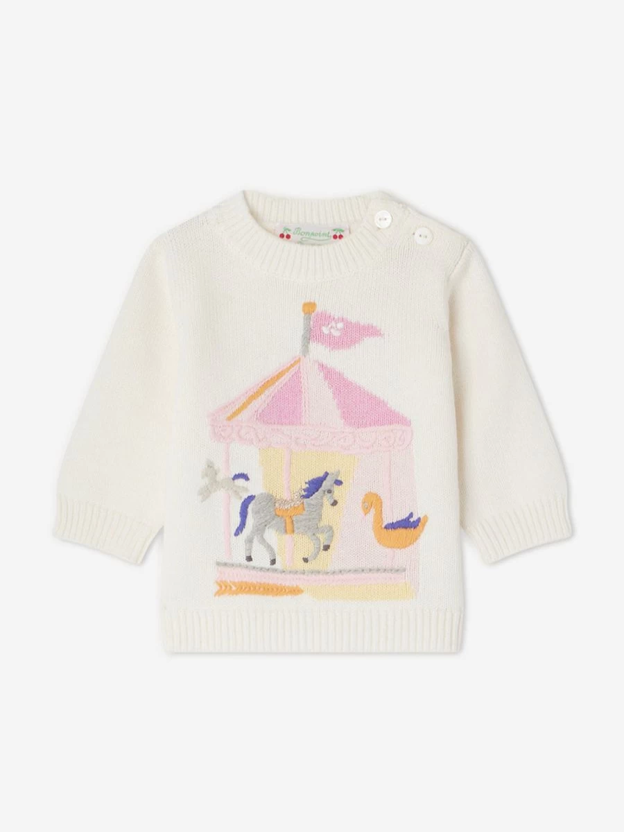 Bonpoint Baby Girls Ivory Cashmere Jumper – Soft & Luxurious Almire Sweater