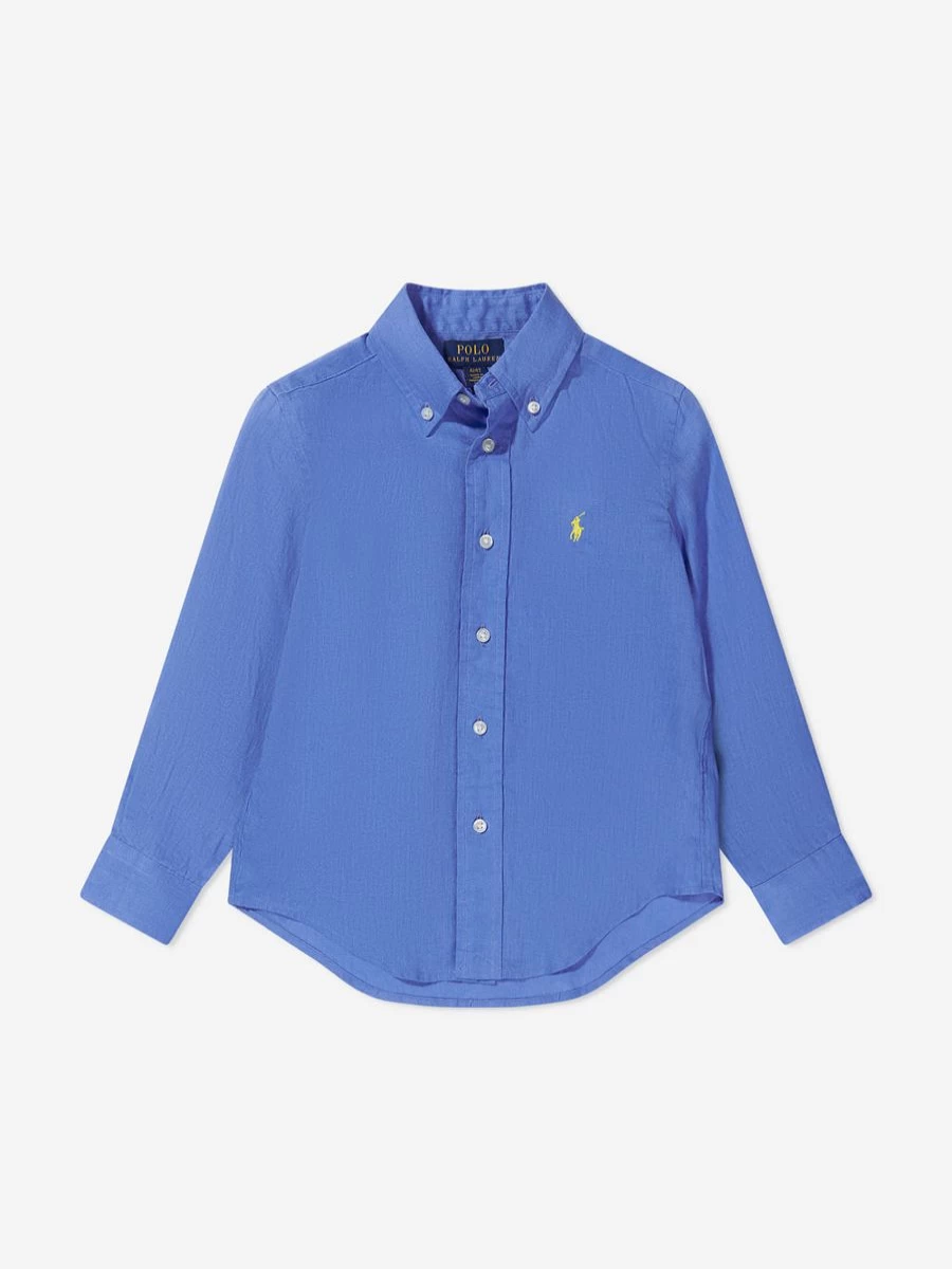 Ralph Lauren Kids Teen Boys' Blue Linen Logo Shirt – Classic Casual Style