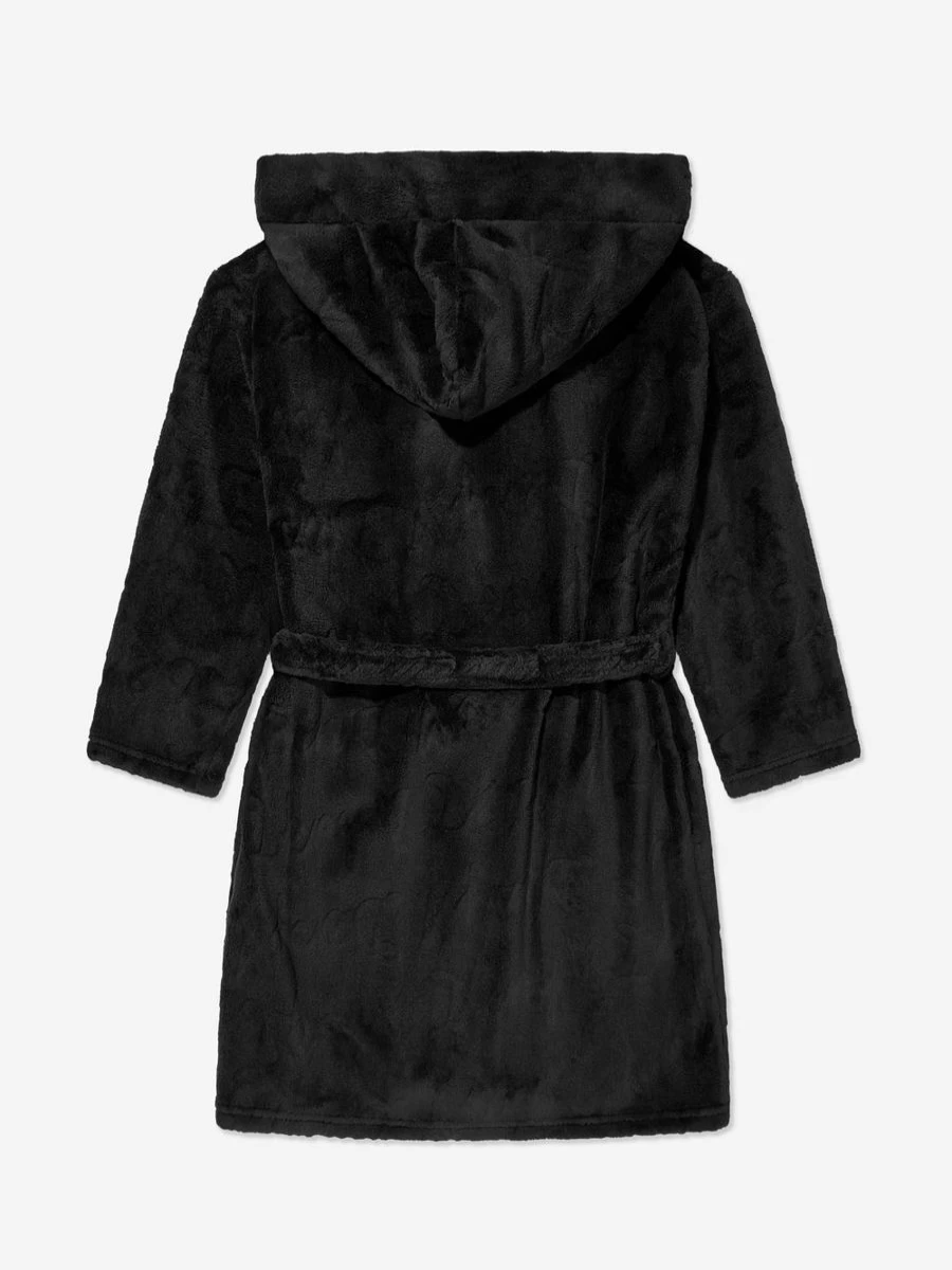 DKNY Girls' Black Logo Bathrobe for Kids - Soft & Comfortable Hooded Robe