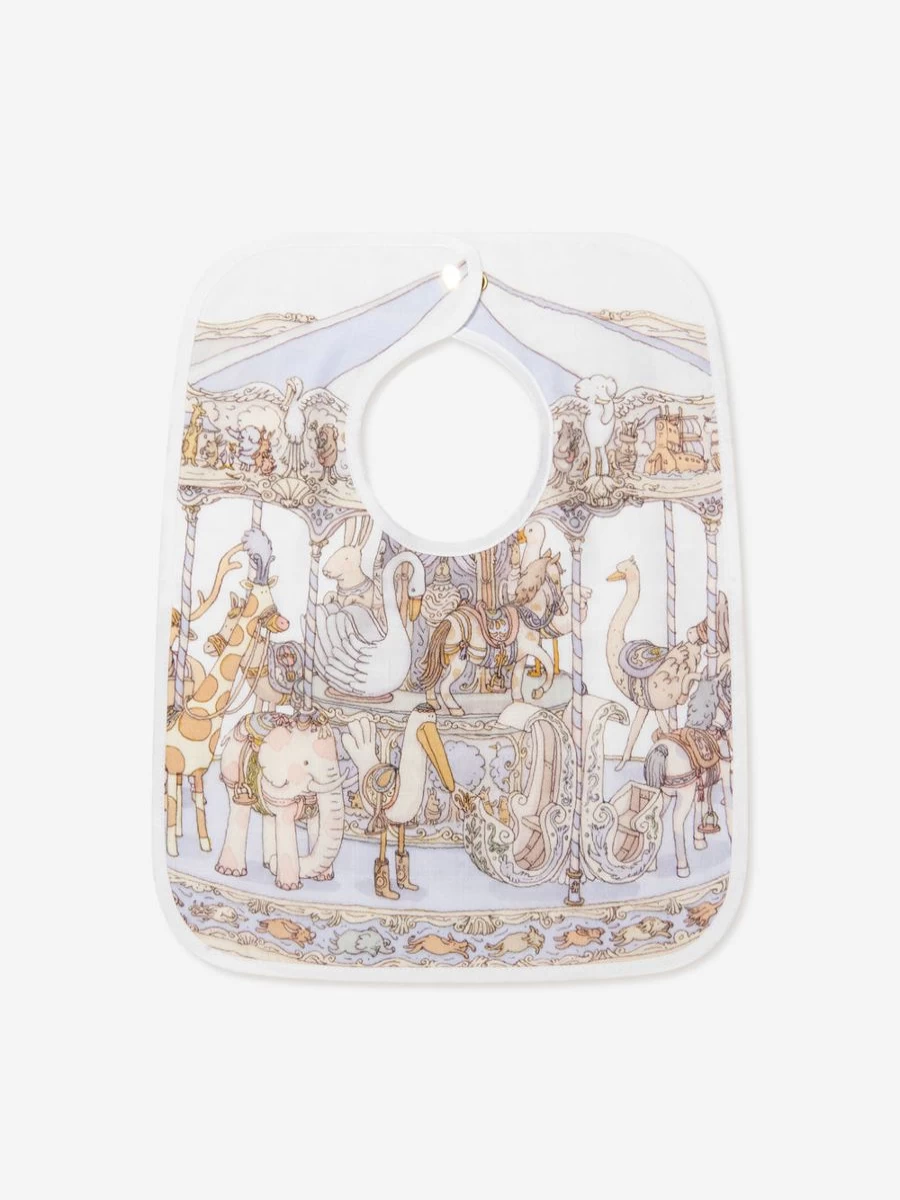 Atelier Choux Blue Carousel Baby Bib for Boys - Large Absorbent Feeding Bib
