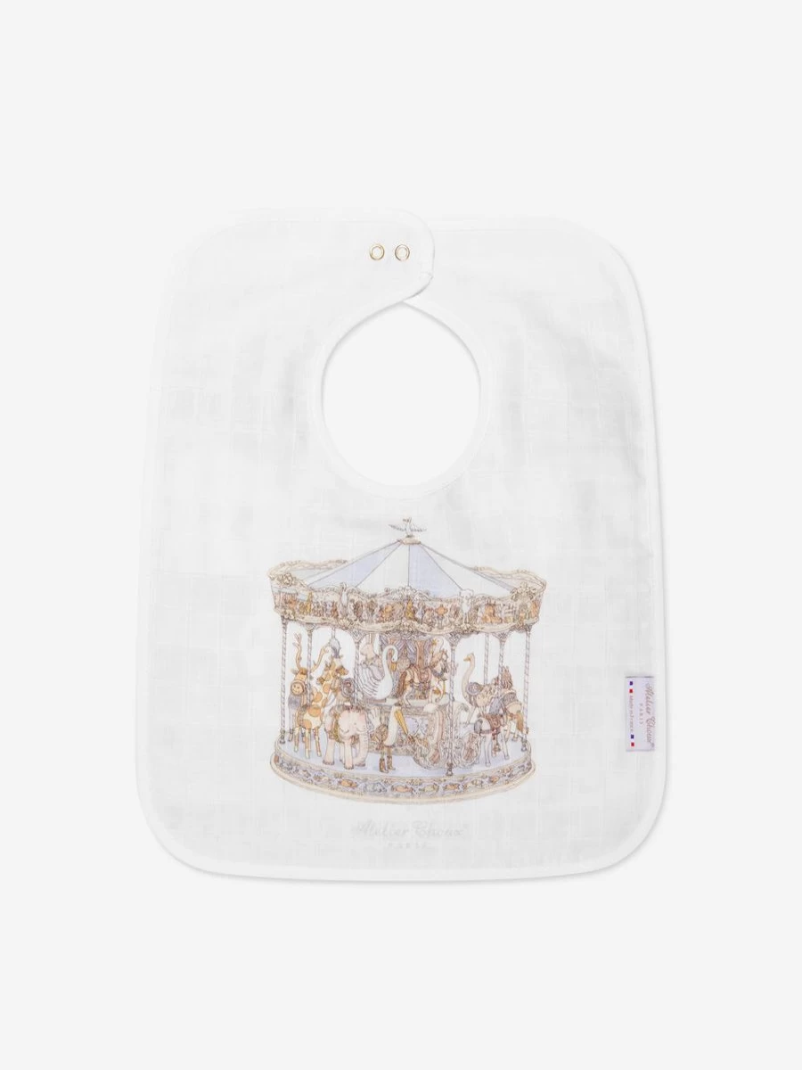 Atelier Choux Blue Carousel Baby Bib for Boys - Large Absorbent Feeding Bib