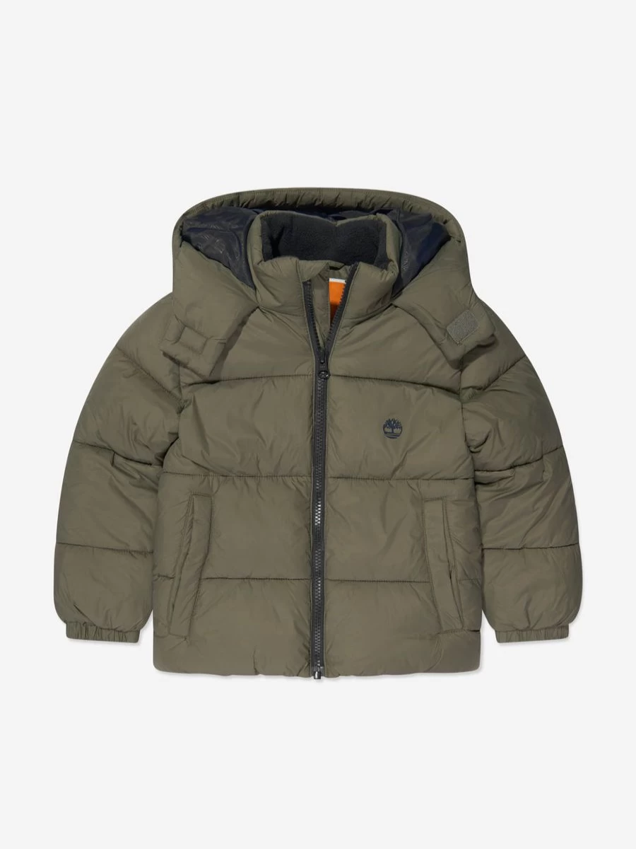 Timberland Boys' Green Puffer Jacket – Lightweight Winter Coat for Kids