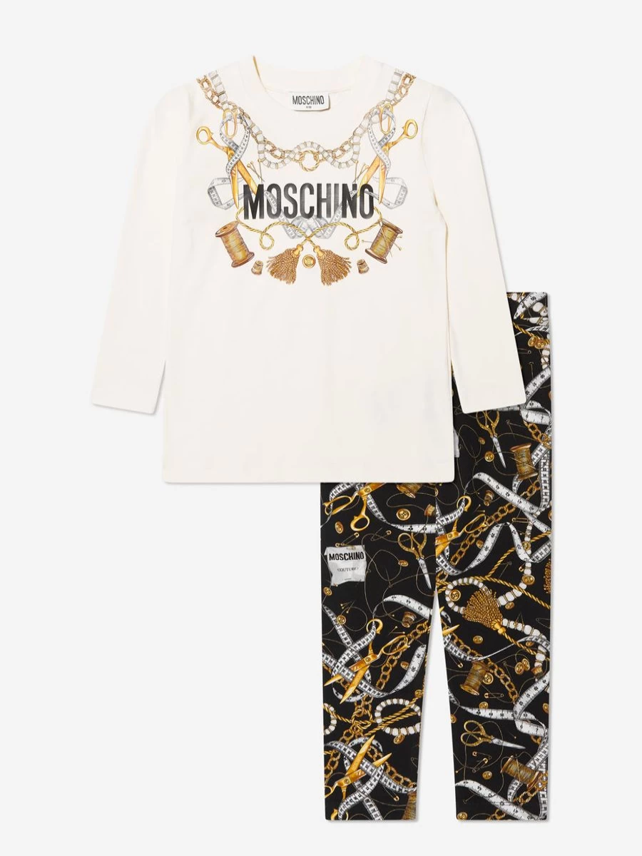 Moschino Kids Girls Ivory T-Shirt and Leggings 2-Piece Outfit Set