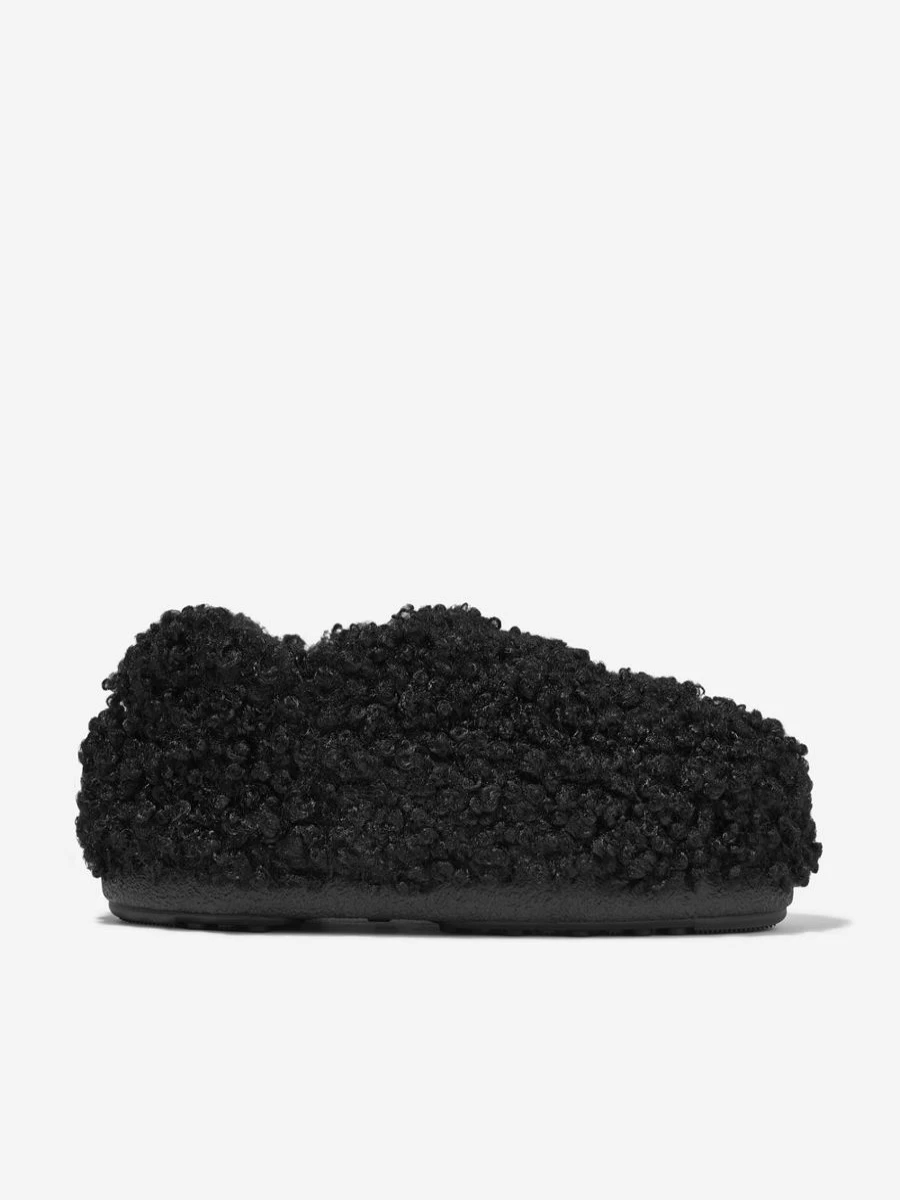 Moon Boot Girls' Black Faux Curly Sandals for Kids