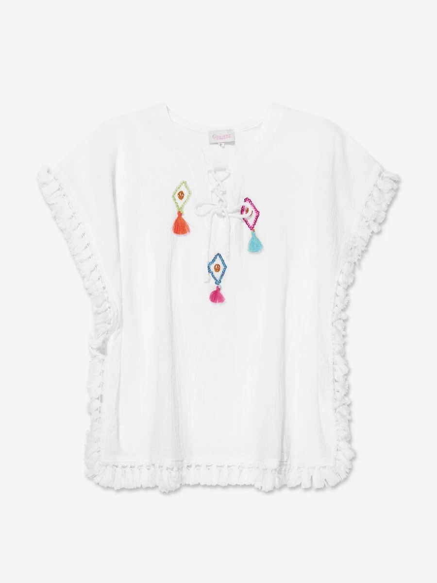 "Selini Action Teen Girls' White Tassel Kaftan Dress"