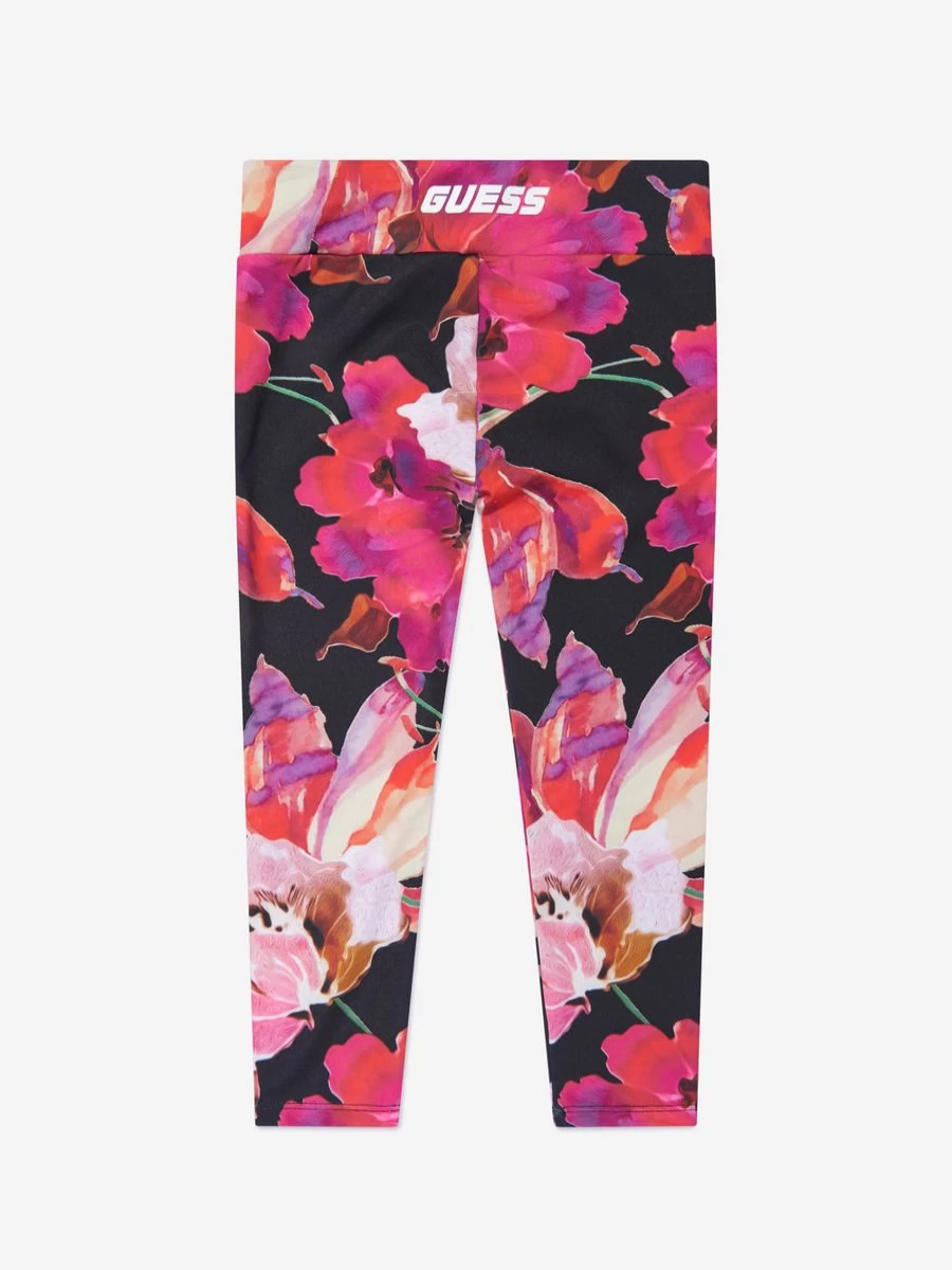 Guess Girls Pink Floral Print Leggings - Stylish & Comfortable Leggings for Girls