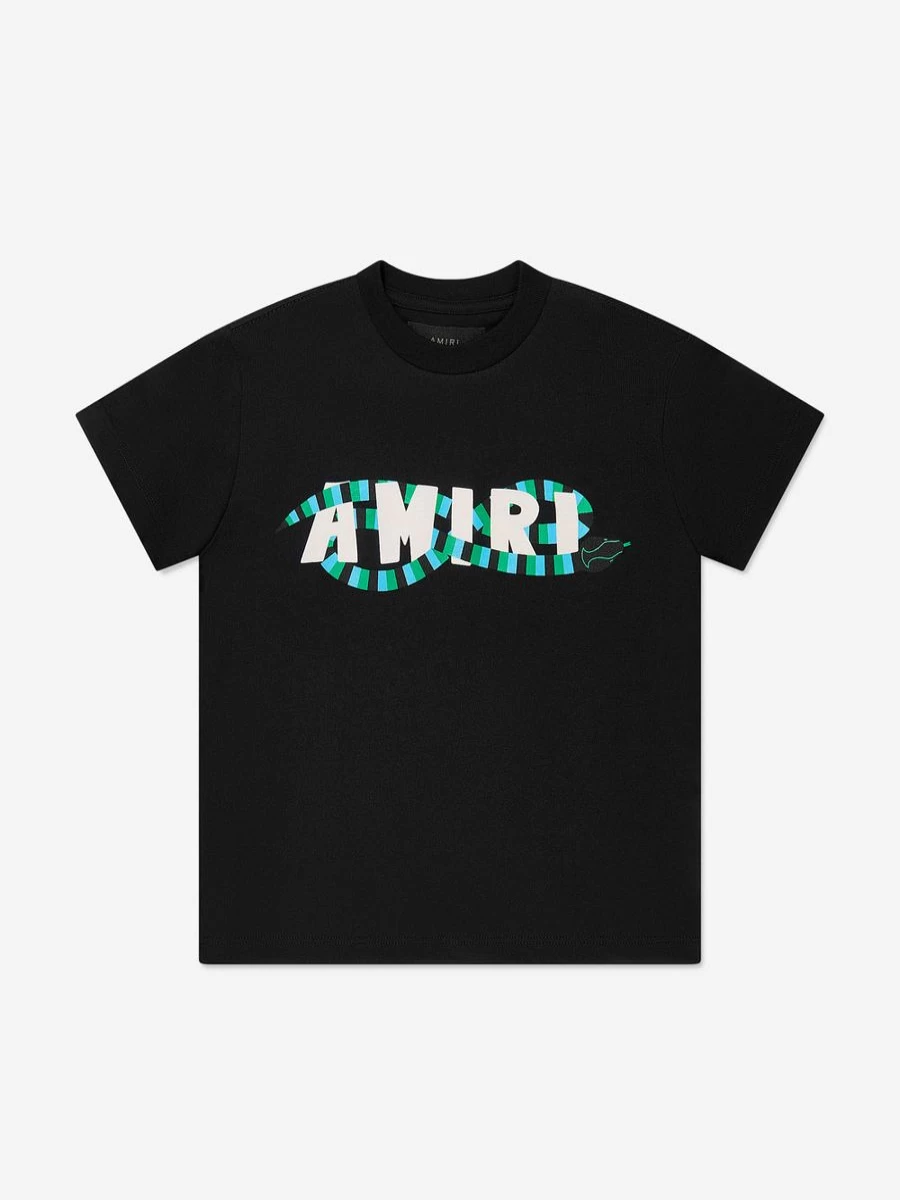 Amiri Boys Black T-Shirt with Snake Logo - Kids Graphic Tee