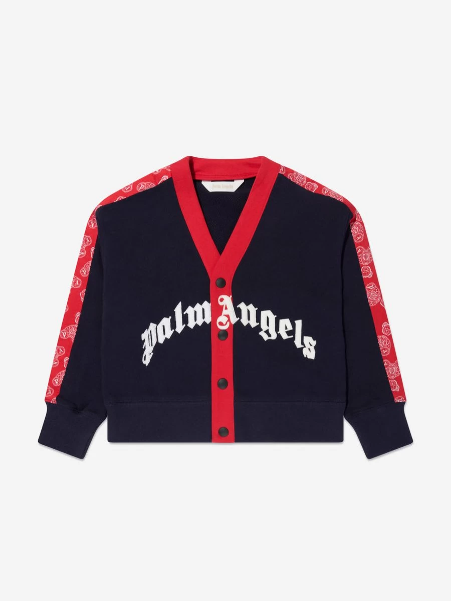 Palm Angels Boys Navy Paisley Bear Logo Cardigan Sweater