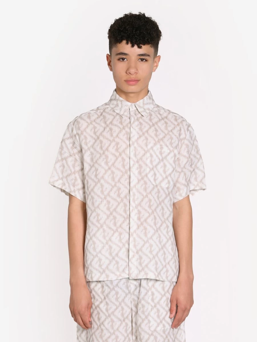 Fendi Kids Teen Ivory Linen Short Sleeve Shirt with Logo