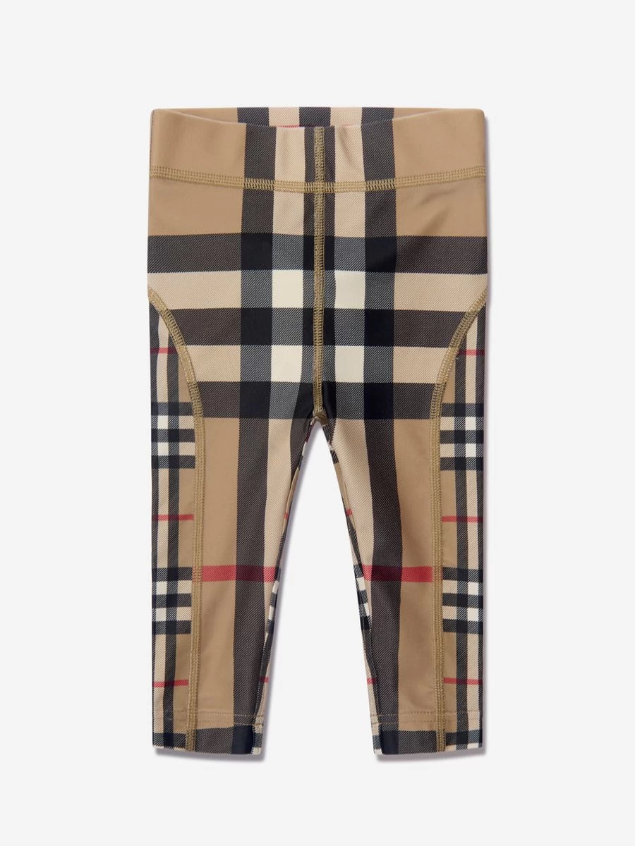 Burberry Kids Baby Girls Mini Isabella Check Leggings in Beige | Classic Check Pattern Toddler Leggings