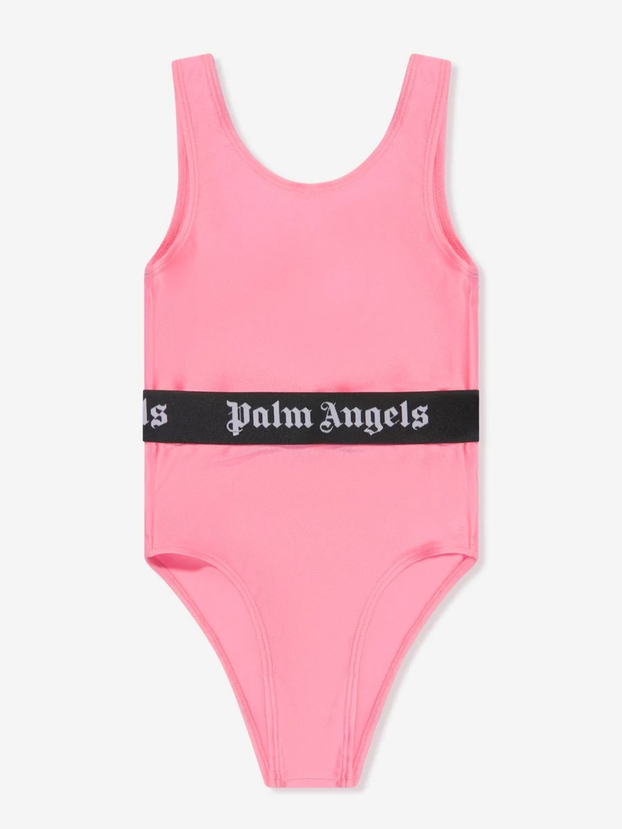 Palm Angels Girls Pink Logo Band Swimsuit for Kids