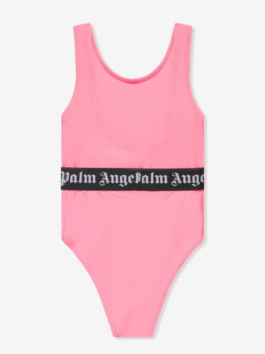 Palm Angels Girls Pink Logo Band Swimsuit for Kids