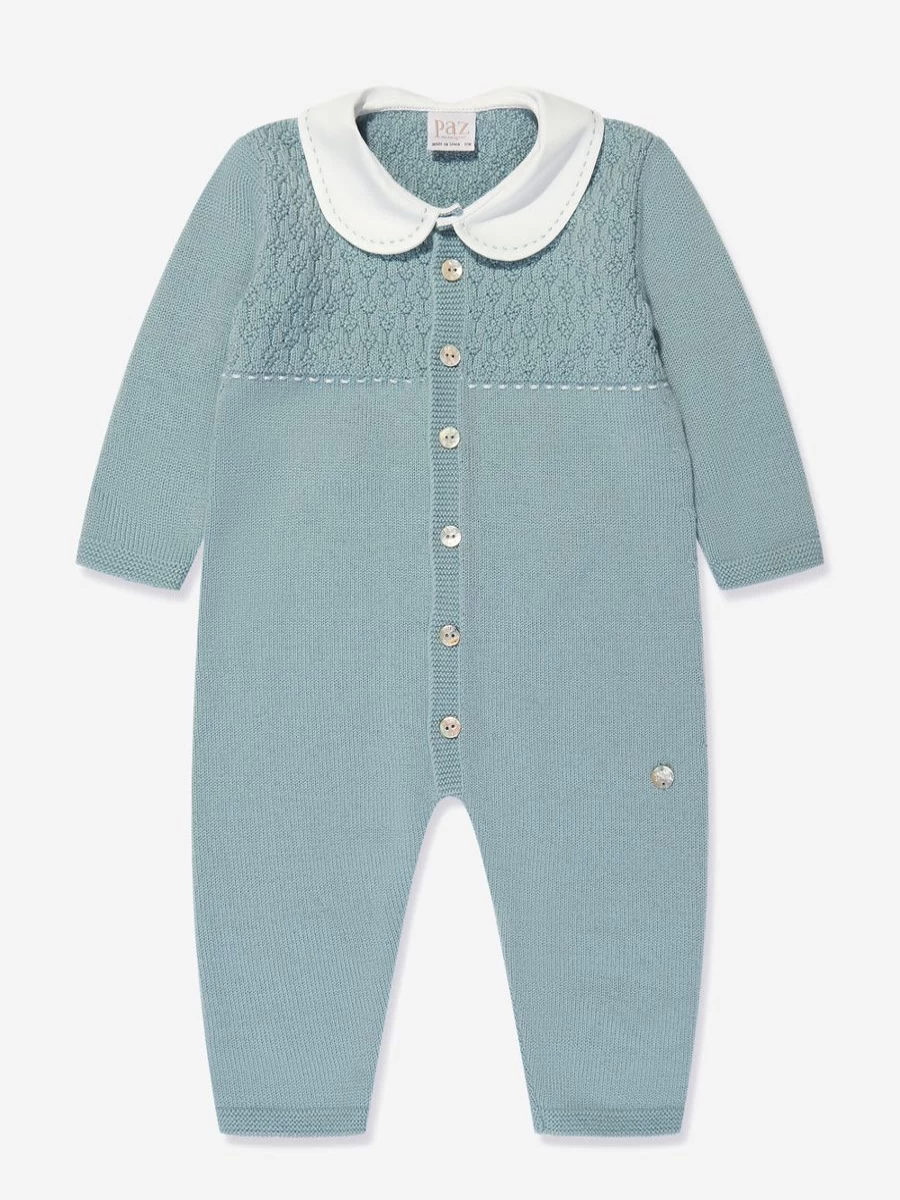 Paz Rodriguez Boys Green Knitted Baby Romper - Soft Cotton Jumpsuit for Infants