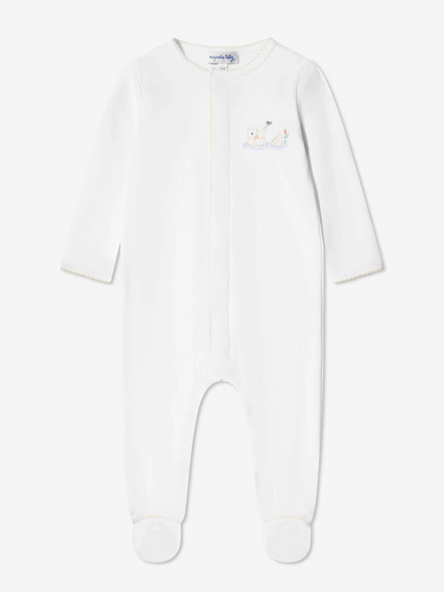 Magnolia Baby Vintage Duckies Embroidered White Babygrow for Newborns