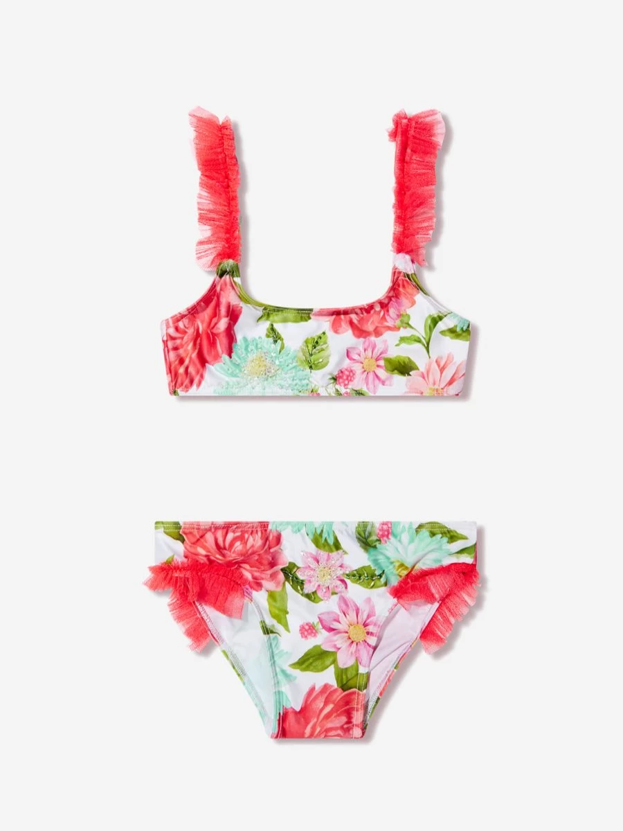 "Selini Action Teen Floral Bandeau Bikini - White Summer Swimwear for Girls"