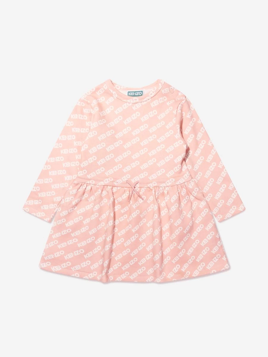 KENZO KIDS Baby Girls Pink Logo Sweater Dress - Soft Cotton Casual Outfit