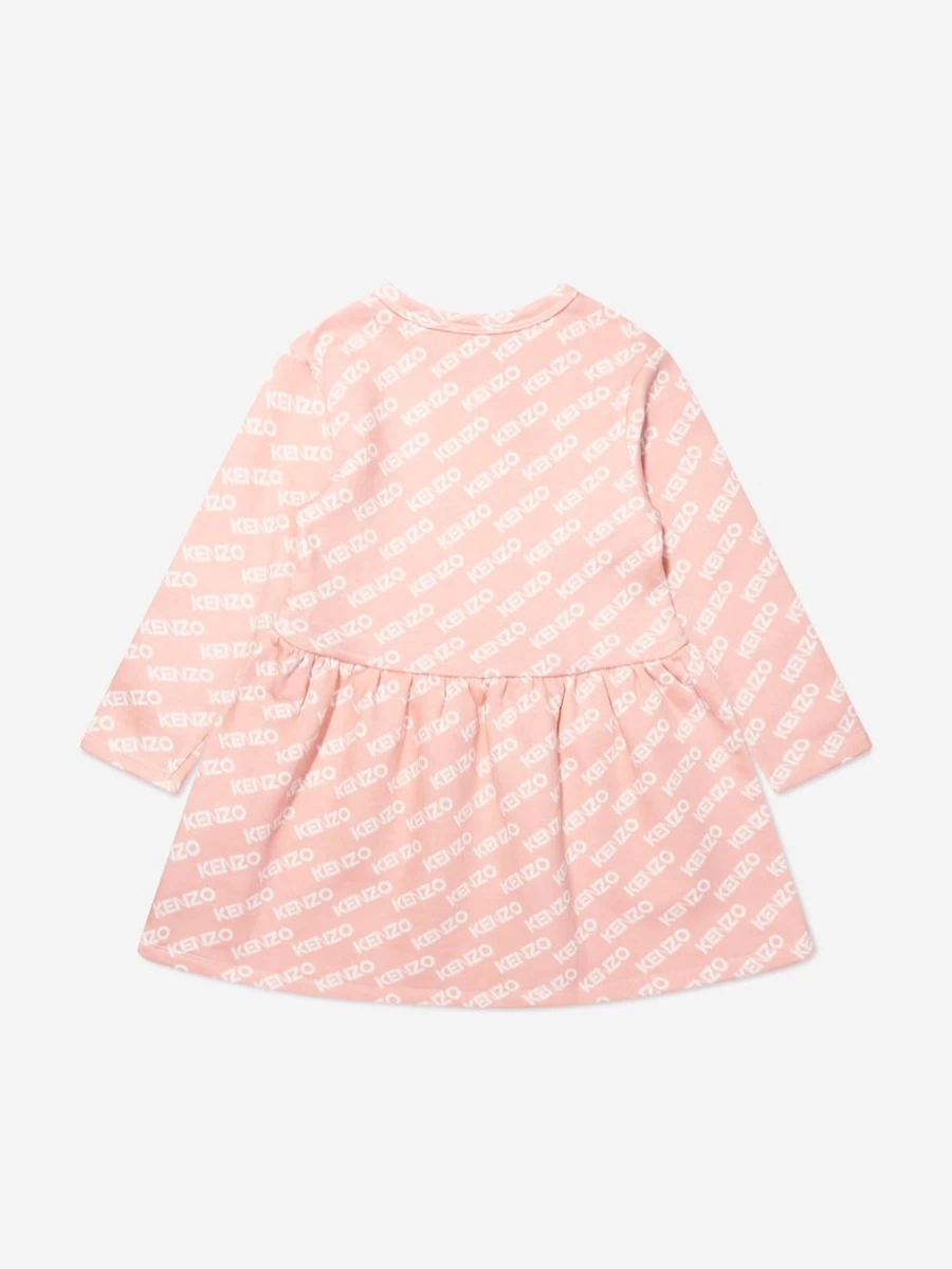 KENZO KIDS Baby Girls Pink Logo Sweater Dress - Soft Cotton Casual Outfit