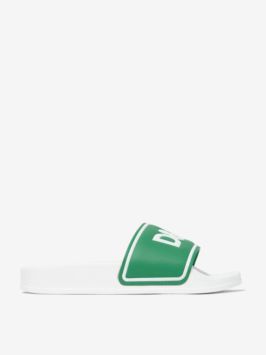 Dolce & Gabbana Kids Teen Contrast Logo Slide Sandals | Stylish Sliders for Boys & Girls