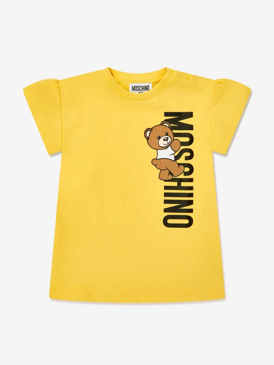 Moschino Kids Baby Girls Yellow Teddy Logo Jersey Dress