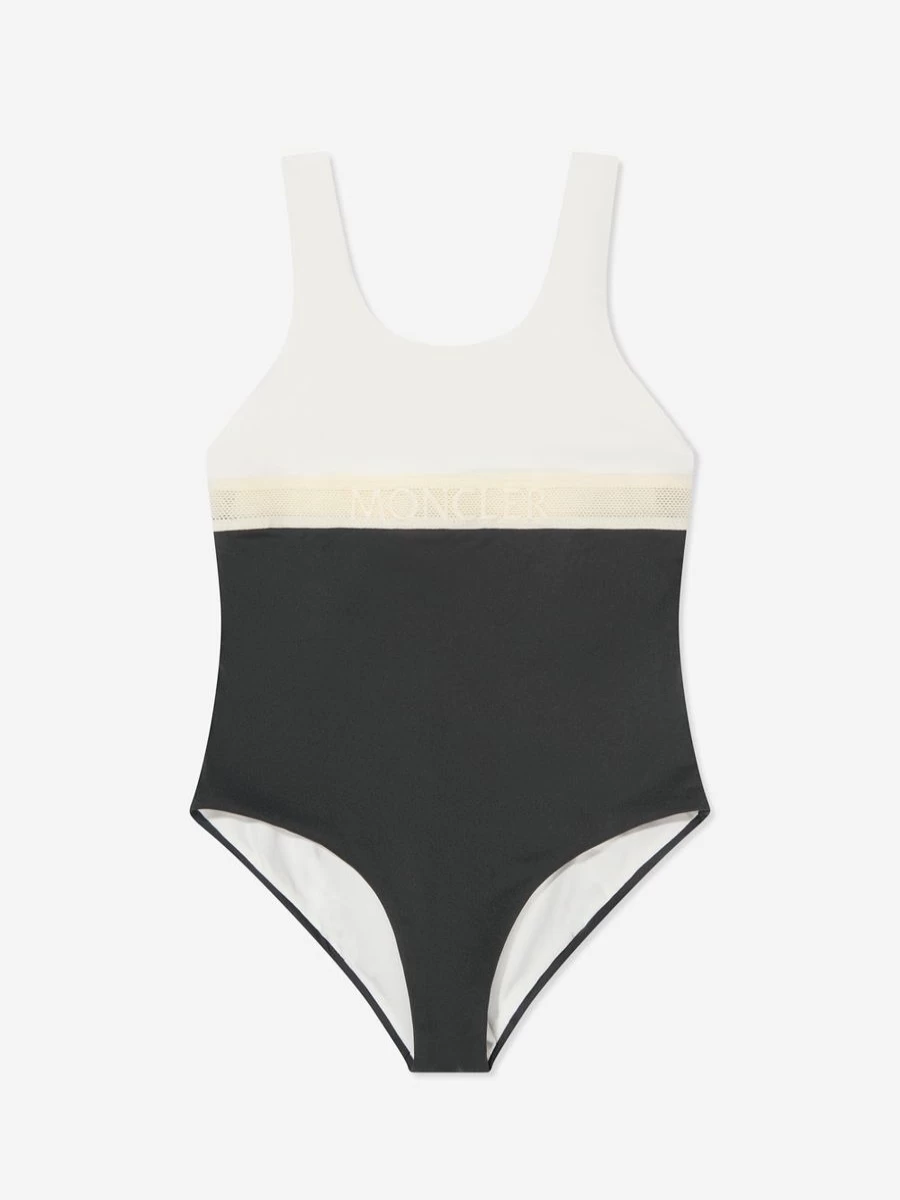 Moncler Enfant Girls' White Colourblock Swimsuit for Summer Beachwear