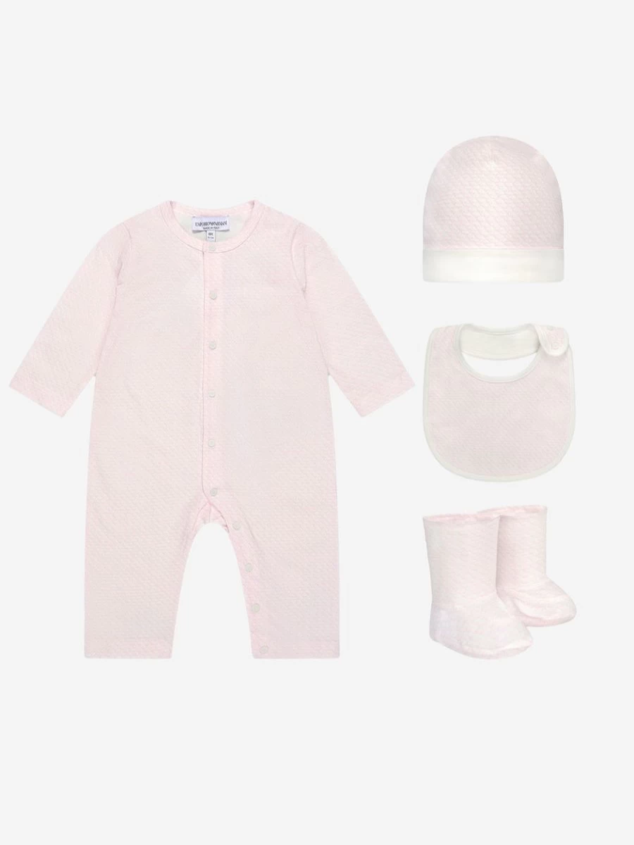 Emporio Armani Baby Girls 4-Piece Cotton Romper Gift Set | Soft Outfit for Infants | Premium Childsplay Clothing