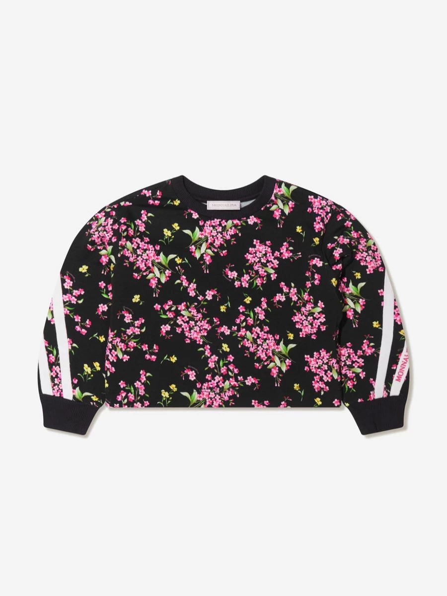 Monnalisa Girls Floral Print Cropped Sweatshirt - Stylish Casual Top for Girls | Childsplay Clothing