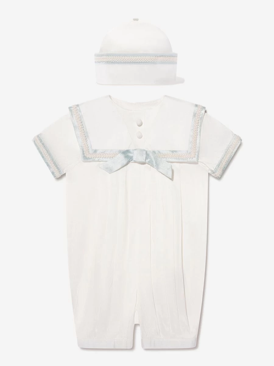 Sarah Louise Ivory Baby Boys Romper and Hat Set - Soft Cotton Outfit