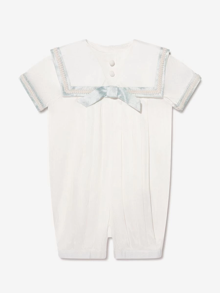 Sarah Louise Ivory Baby Boys Romper and Hat Set - Soft Cotton Outfit