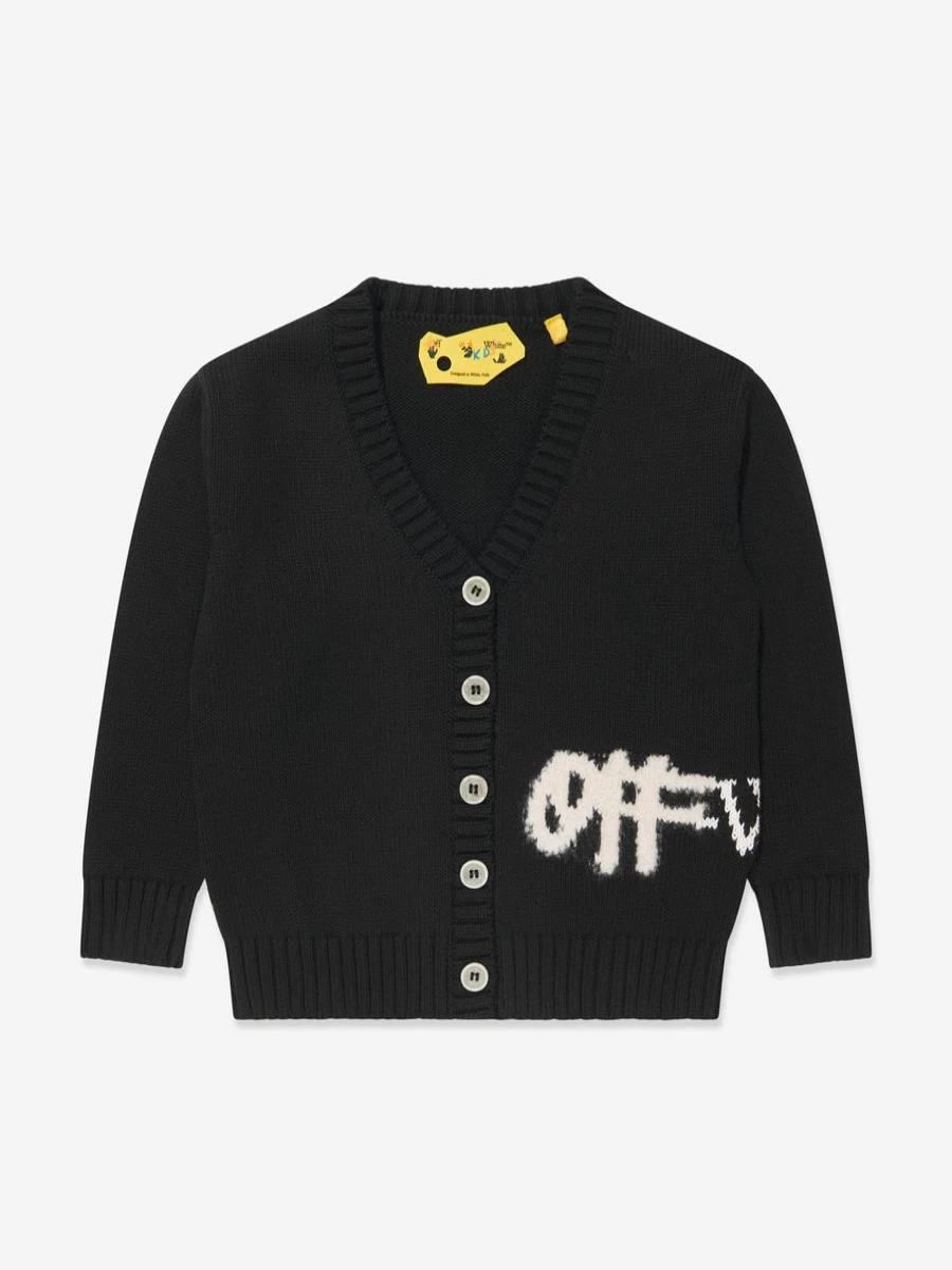 Off-White Black Logo Knit Cardigan for Teen Girls