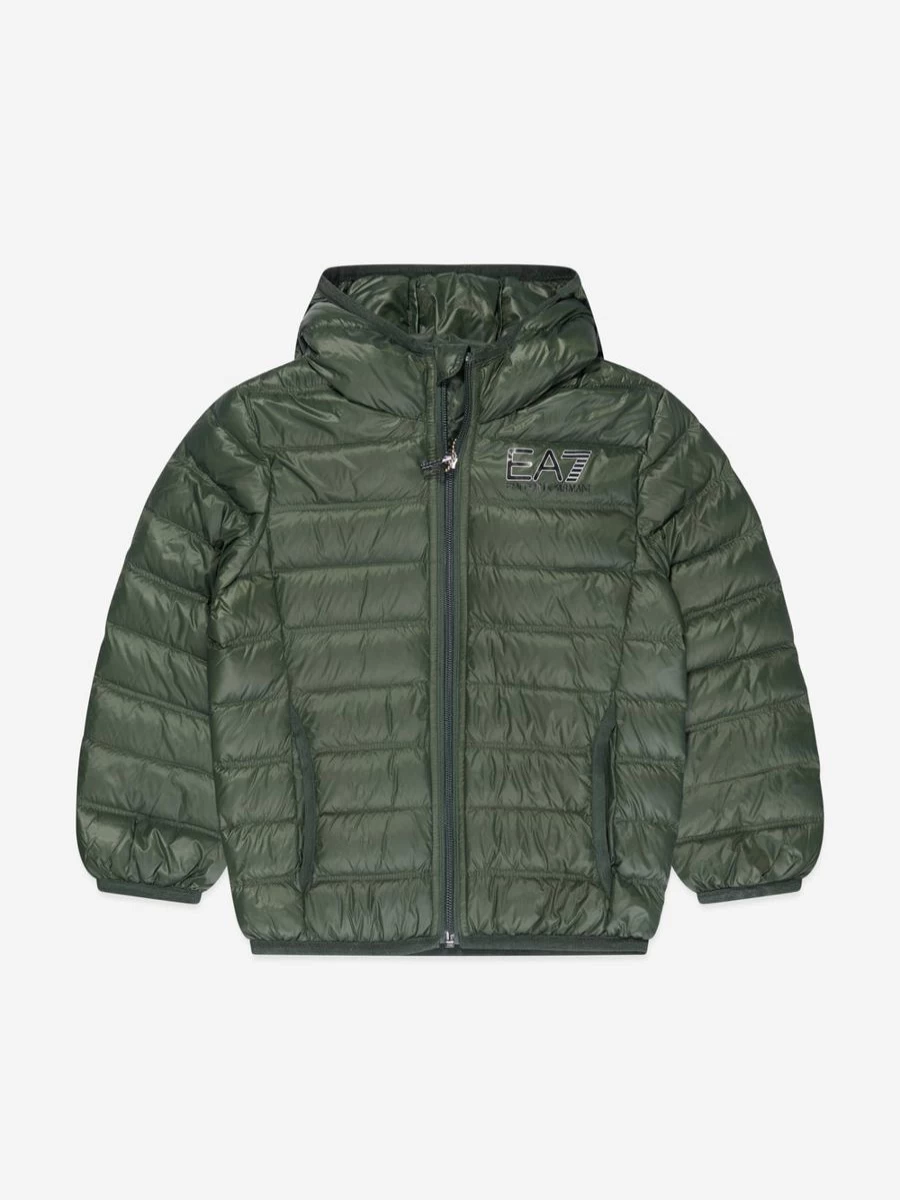 EA7 Emporio Armani Boys' Green Puffer Jacket - Warm Down Padded Coat for Winter