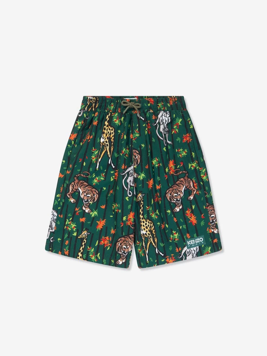 KENZO KIDS Boys' Green Bamboo Jungle Swim Shorts | Quick-Dry Kids' Swimwear