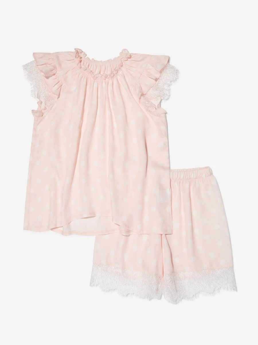 Amiki Girls Adelia Pink Dots Short Sleeve Pyjama Set - Comfortable Kids Pajamas
