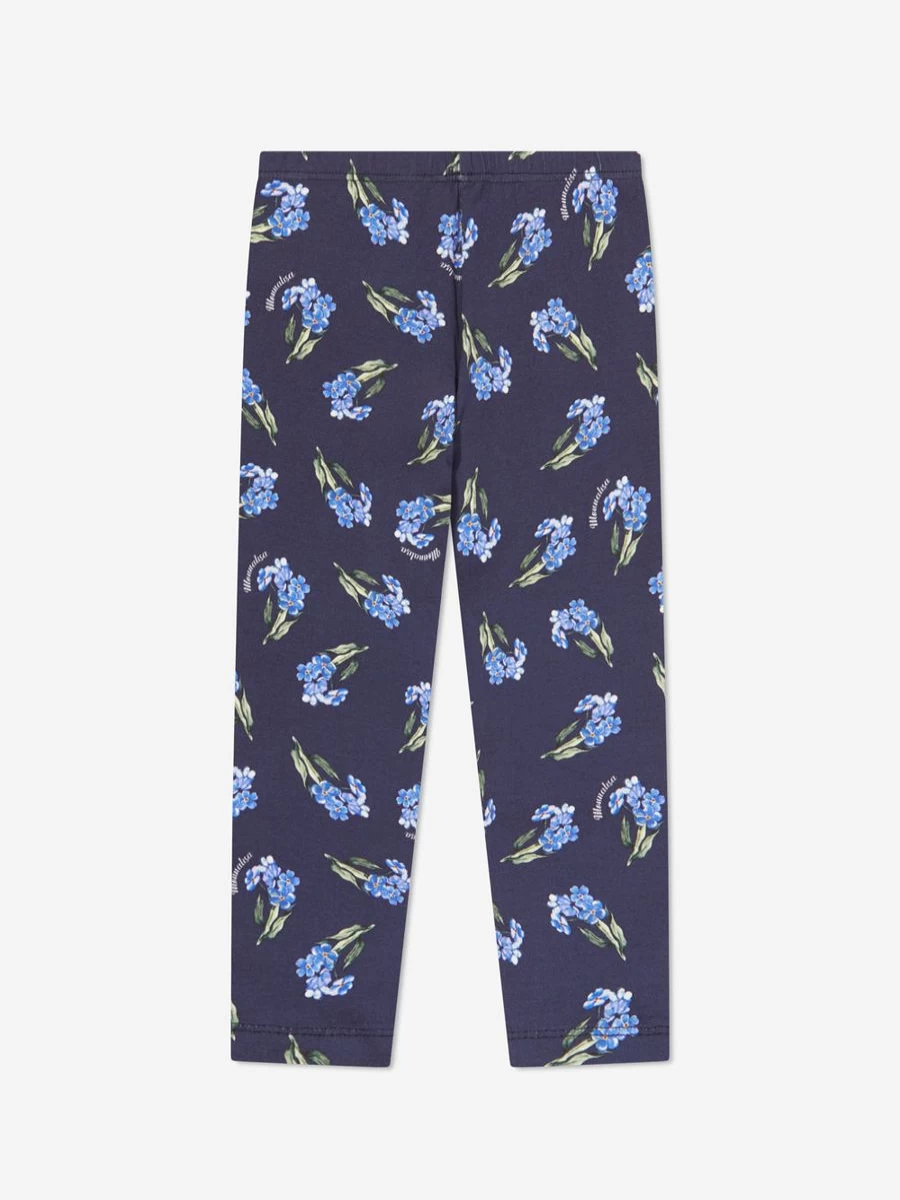 Monnalisa Girls Blue Floral Leggings for Kids - Stylish & Comfortable Leggings for Girls