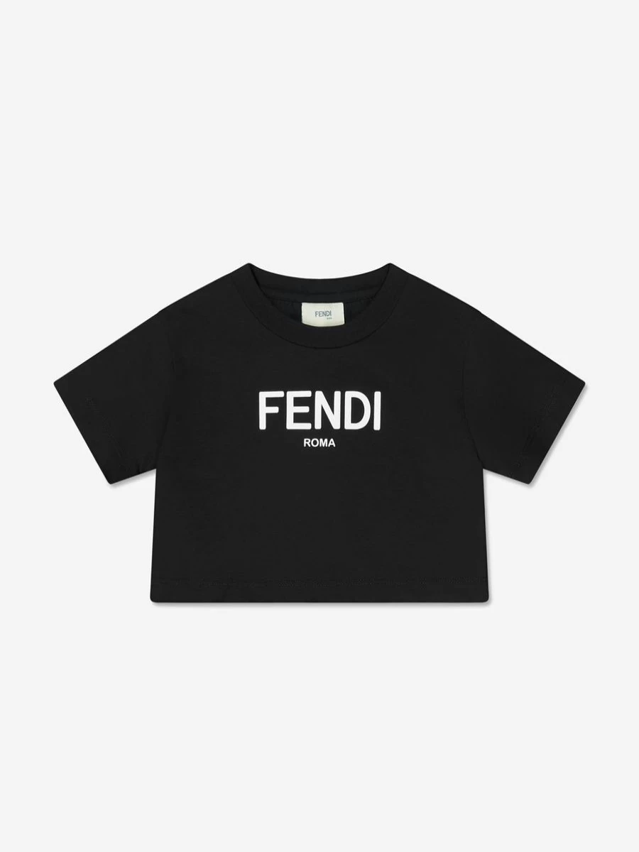 Fendi Kids Teen Girls Black Cropped Logo T-Shirt | Trendy Fashion Top
