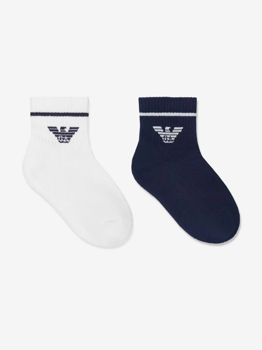 Emporio Armani Boys' Navy Logo Socks for Kids - Comfortable Cotton Crew Socks