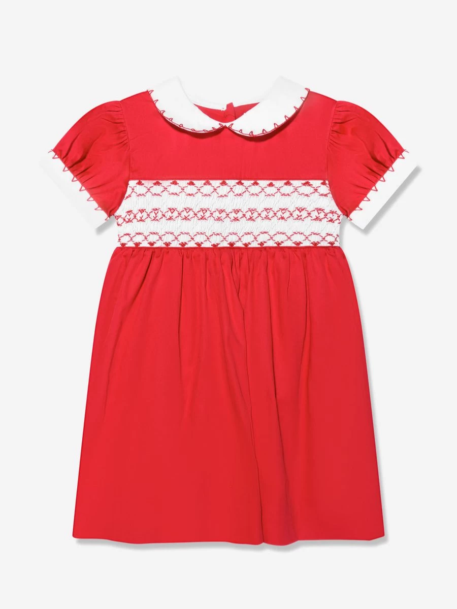 Rachel Riley Red Classic Smocked Dress with Bloomers for Baby Girls