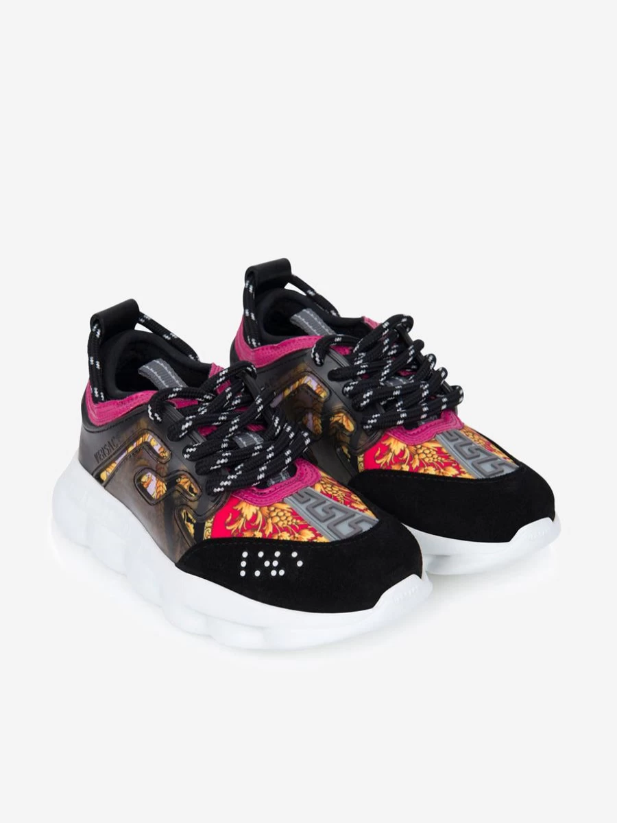 Versace Teen Girls Black & Pink Chain Reaction Sneakers Fashion Trainers