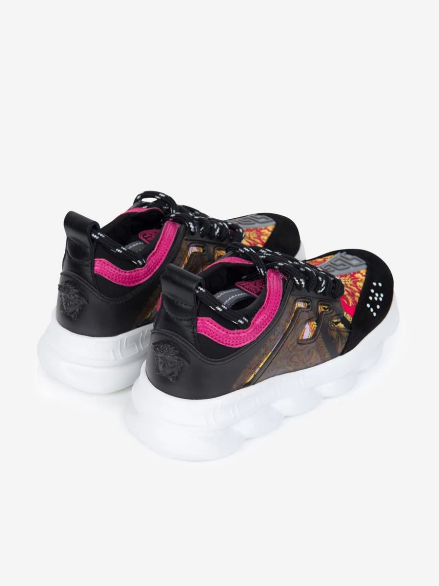 Versace Teen Girls Black & Pink Chain Reaction Sneakers Fashion Trainers