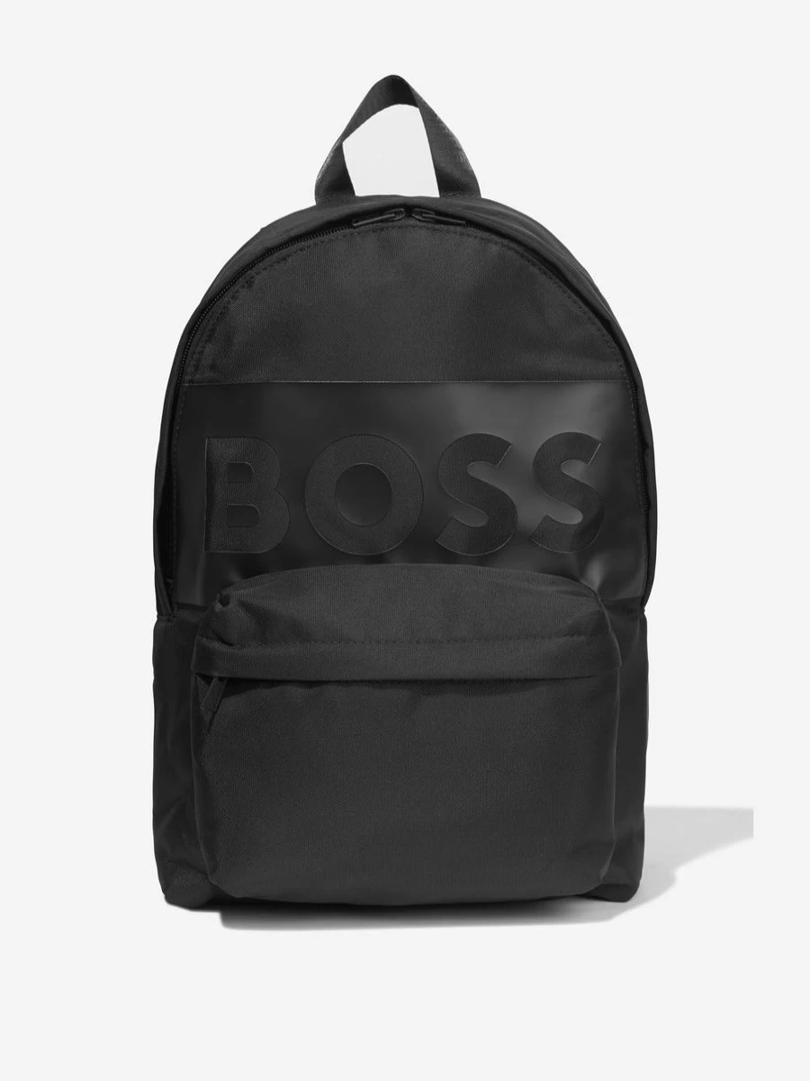 BOSS Boys' Black Logo Backpack - Stylish Rucksack for School & Travel