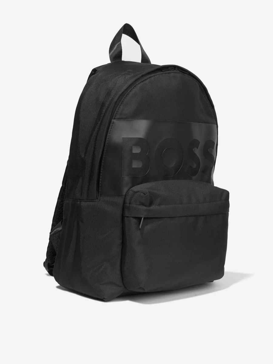 BOSS Boys' Black Logo Backpack - Stylish Rucksack for School & Travel