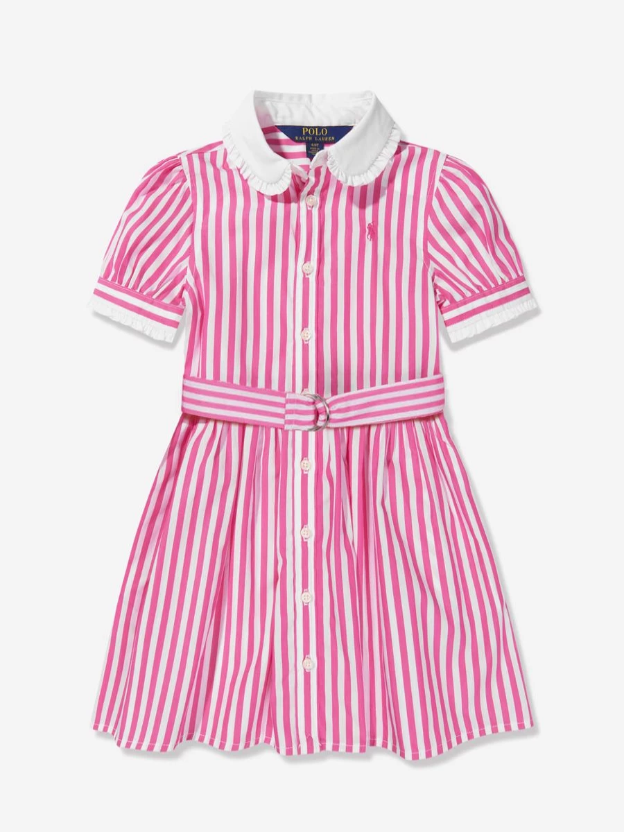 Ralph Lauren Kids Girls Pink Striped Shirt Dress - Casual Summer Dress for Girls