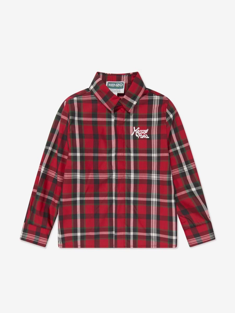 KENZO KIDS Red Checked Shirt for Teen Boys - Stylish Plaid Button-Up Top