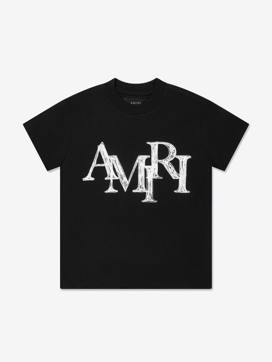 Amiri Boys Black Staggered Scribble Logo Kids T-Shirt