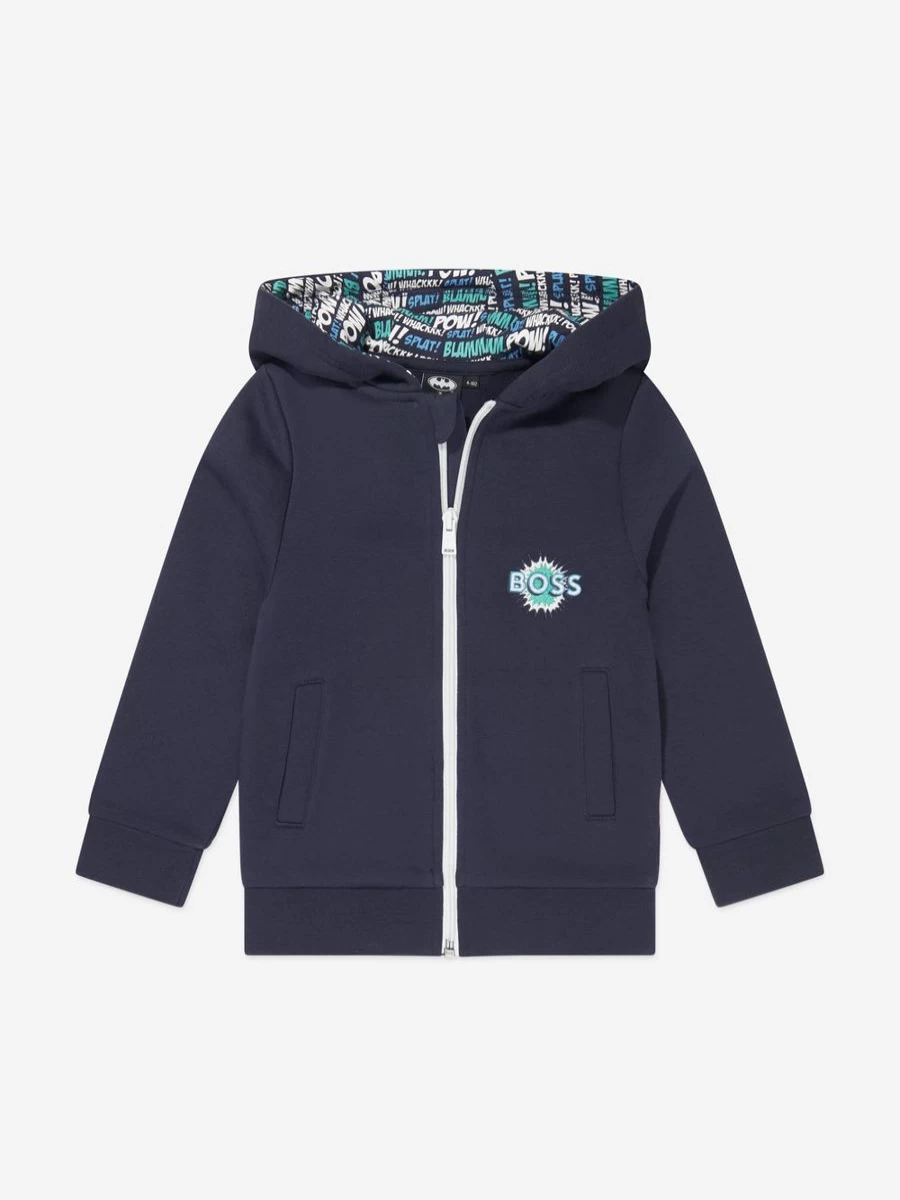 BOSS Boys Navy Zip-Up Jacket - Premium Cotton Casual Outerwear for Kids