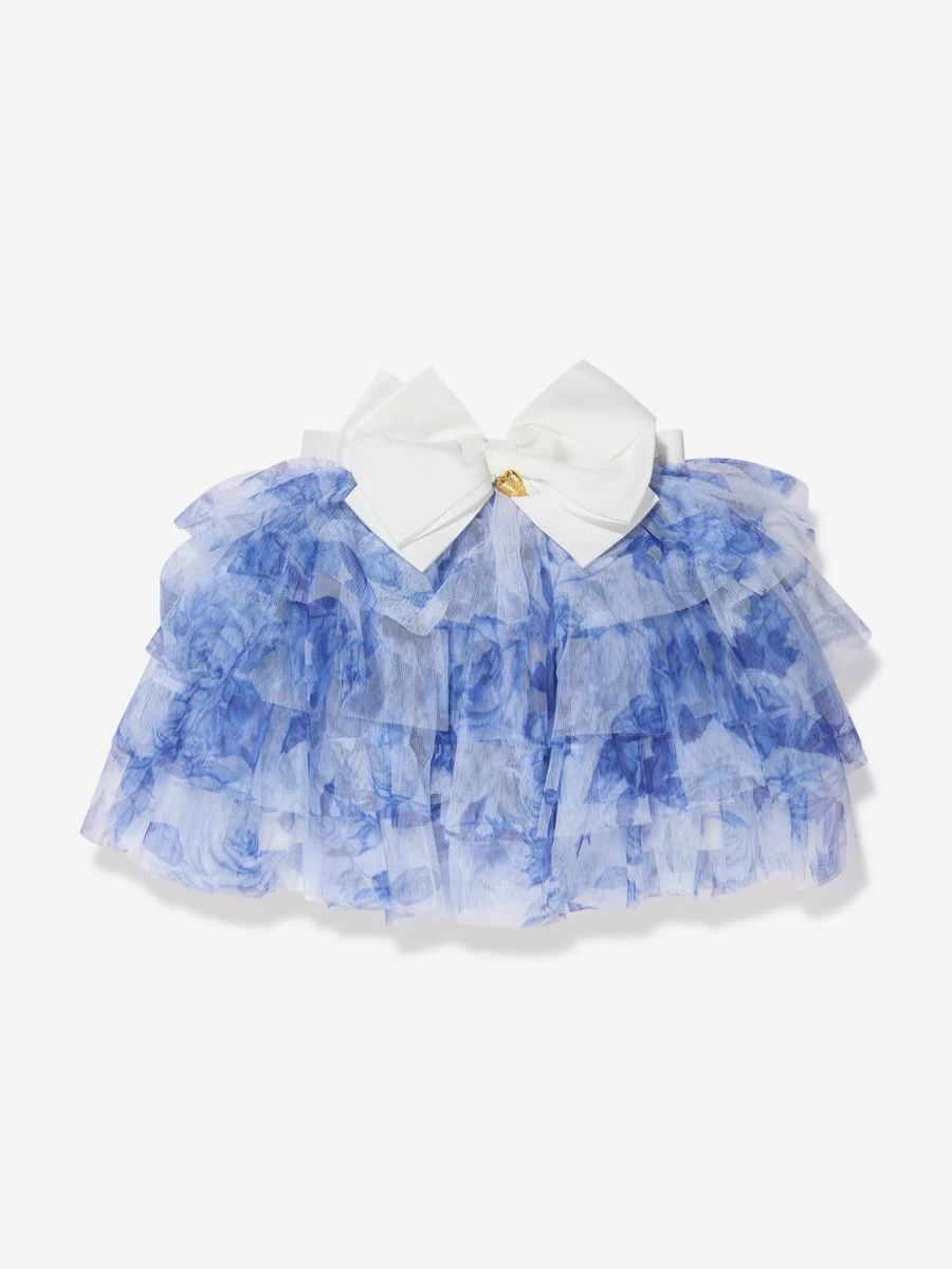 Angels Face Girls White Floral Tulle Abbie Skirt - Elegant Party Dress Skirt for Kids