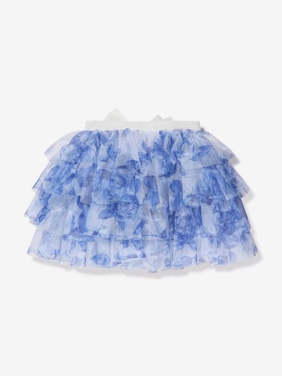 Angels Face Girls White Floral Tulle Abbie Skirt - Elegant Party Dress Skirt for Kids