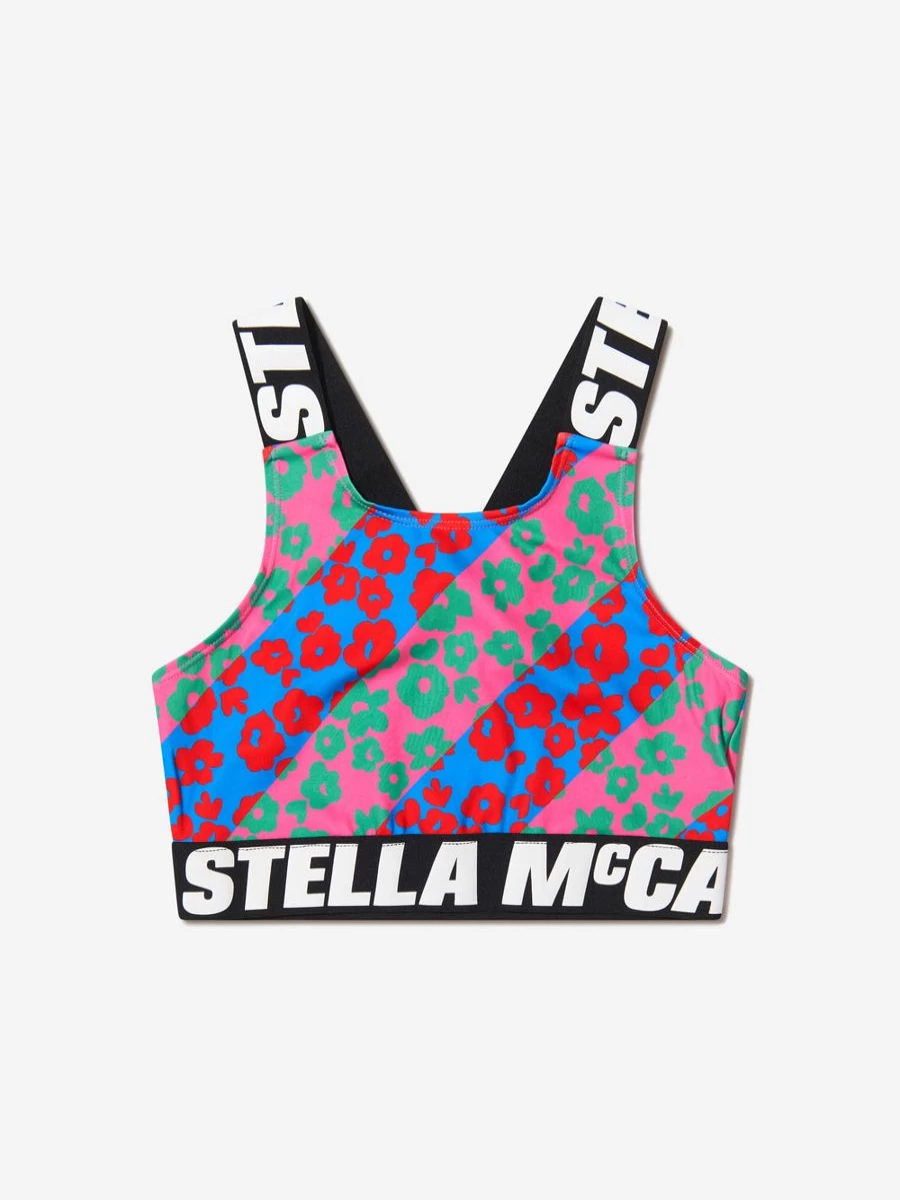 Stella McCartney Kids Girls Floral Print Cropped Sports Top - Breathable Athletic Tee for Active Girls